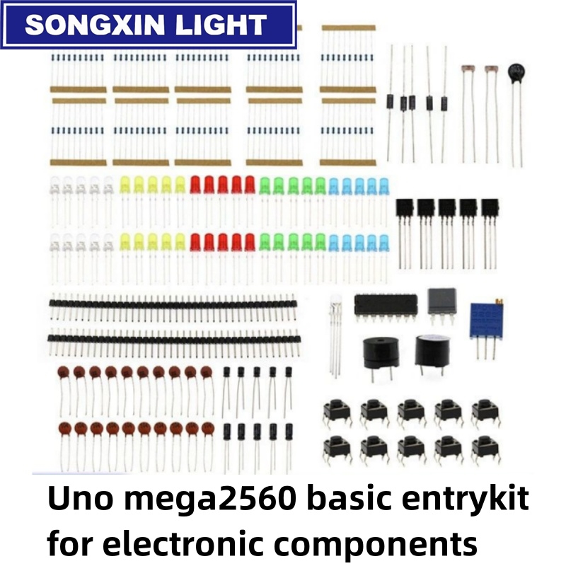 Diy Electronics Components Kit - Arduino unuinoの基本的なスターターキット,sx DIY電気部品,LEDブザー,コンデンサー抵抗器,zunmega2560,