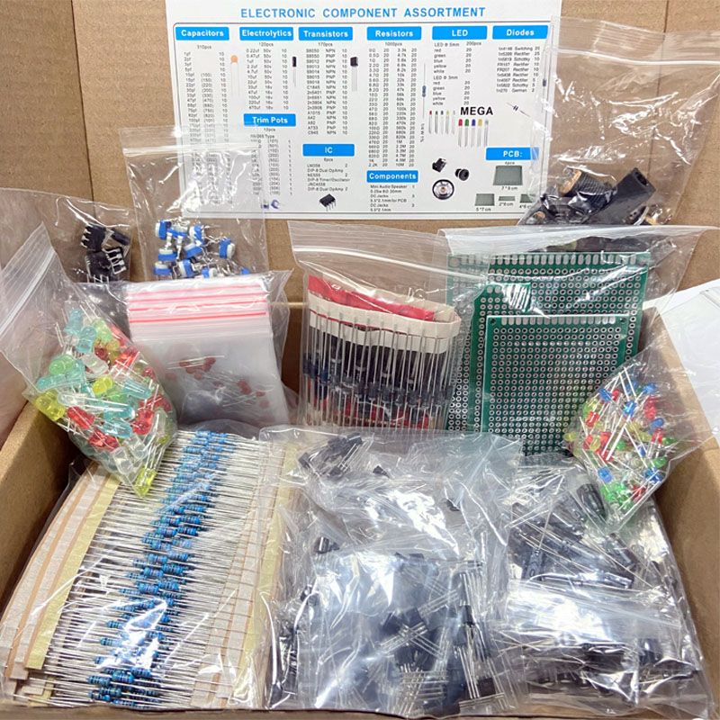 Resistor Kit 1 4W - 1900個のコンポーネントボックスキット、電解コンデンサ、LEDダイオード、トランジスタ、1/4W抵抗器付き