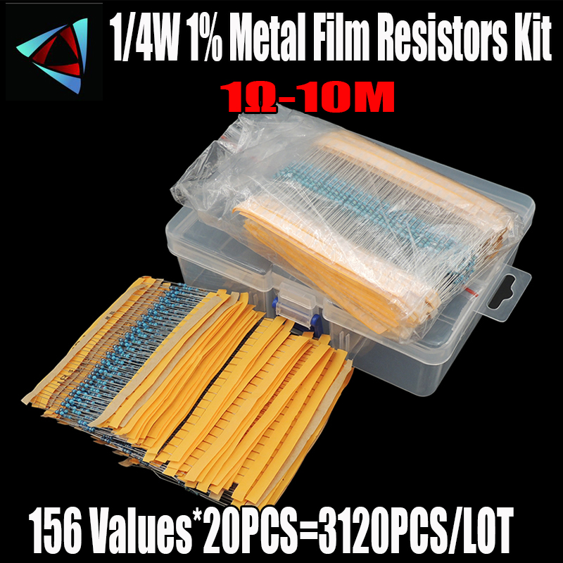 Resistor Kit 1 4W - 固定金属皮膜抵抗キット,3120ピース/ロット156値1/4w 0.25w 1%,各種パッケージ