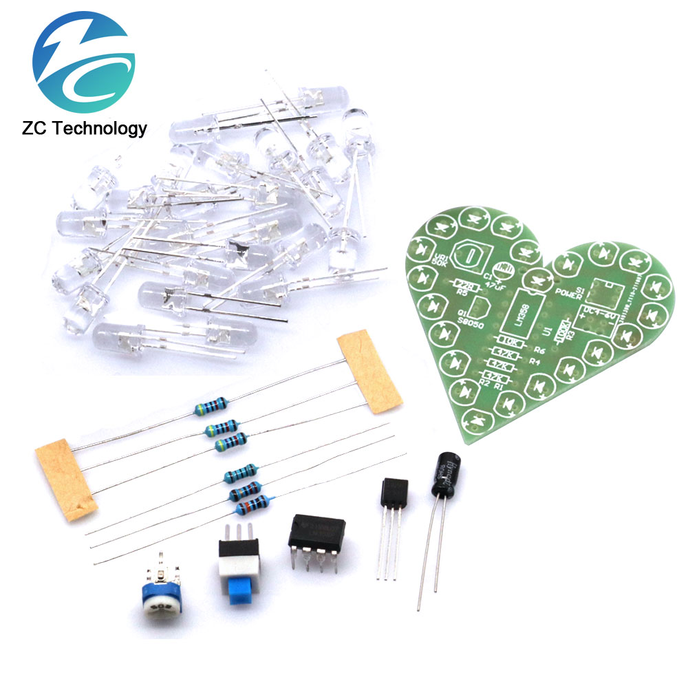 Diy Electronics Learning Kit - DIYキット-若者のためのハート型の呼吸ランプキット,4v-6v,呼吸器付き,赤,白,青,緑,学習用の電子生産