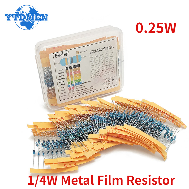 Resistor Kit 1 4W - 金属皮膜抵抗キット,1/4w,10オーム〜1m,1 r-10m抵抗,300 600 1% w,0.25個
