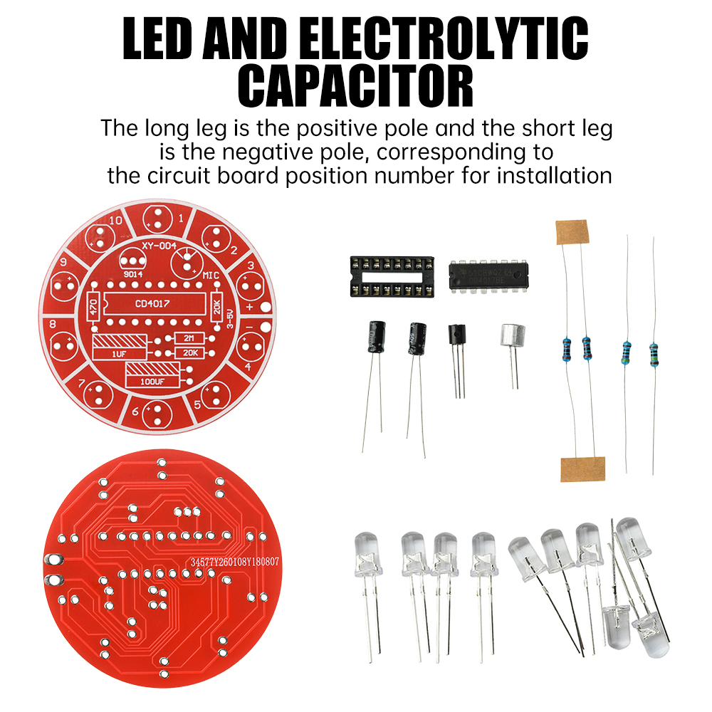 DC 3-5V 音声起動式回転LEDランニングライト DIY - Diy Electronics Components Kit のレビューと価格