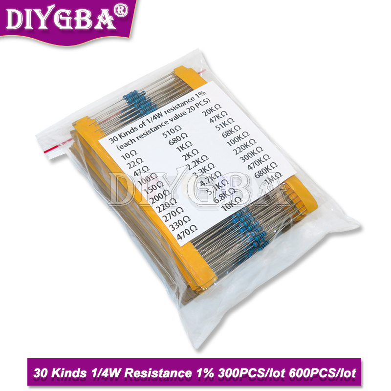 抵抗1% 金属皮膜抵抗パック、各種キット30種類、1k、10 - Resistor Kit 1 4W のレビューと価格