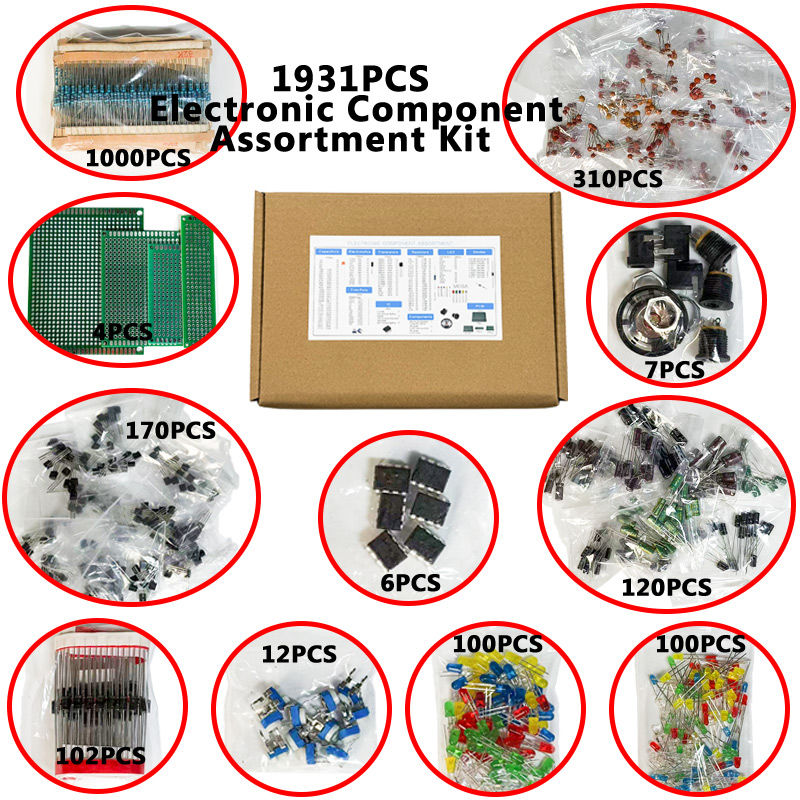 1900個入り電子部品キット コンデンサ、抵抗器、トランジス - Diy Electronic Components のレビューと価格