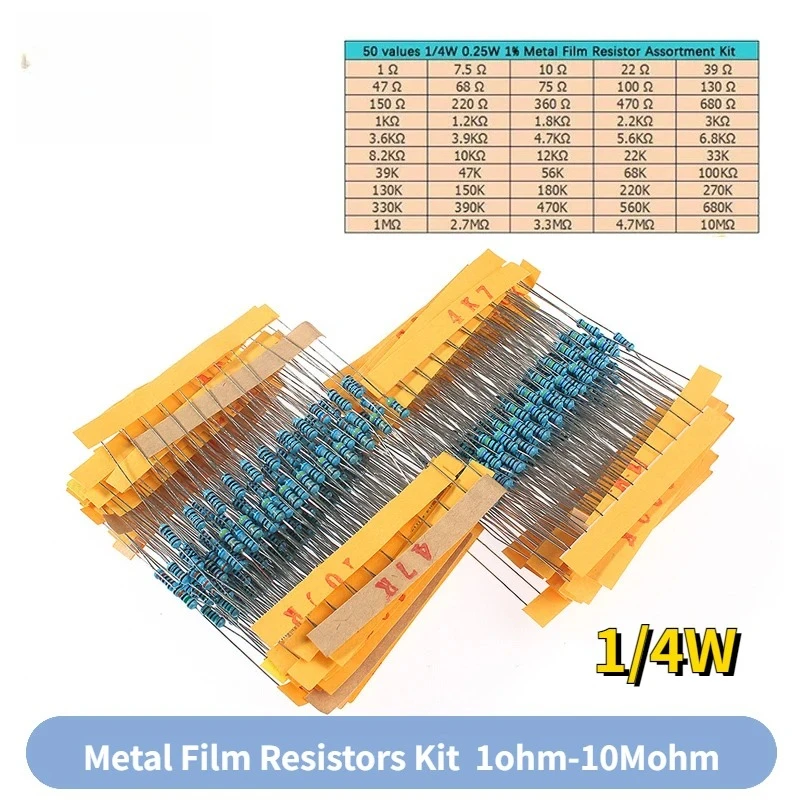 500 個 1% 1/4 ワット金属皮膜抵抗器詰め合わせキッ - Resistor Kit 1 4W のレビューと価格