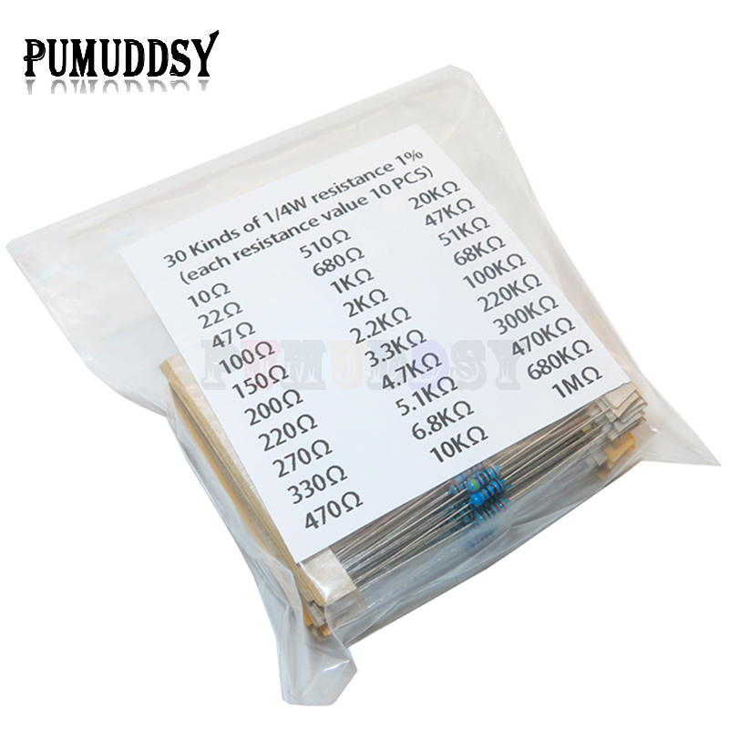 600 ピース/セット 30 種類 1/4 ワット抵抗 1% - Resistor Kit 1 4W のレビューと価格