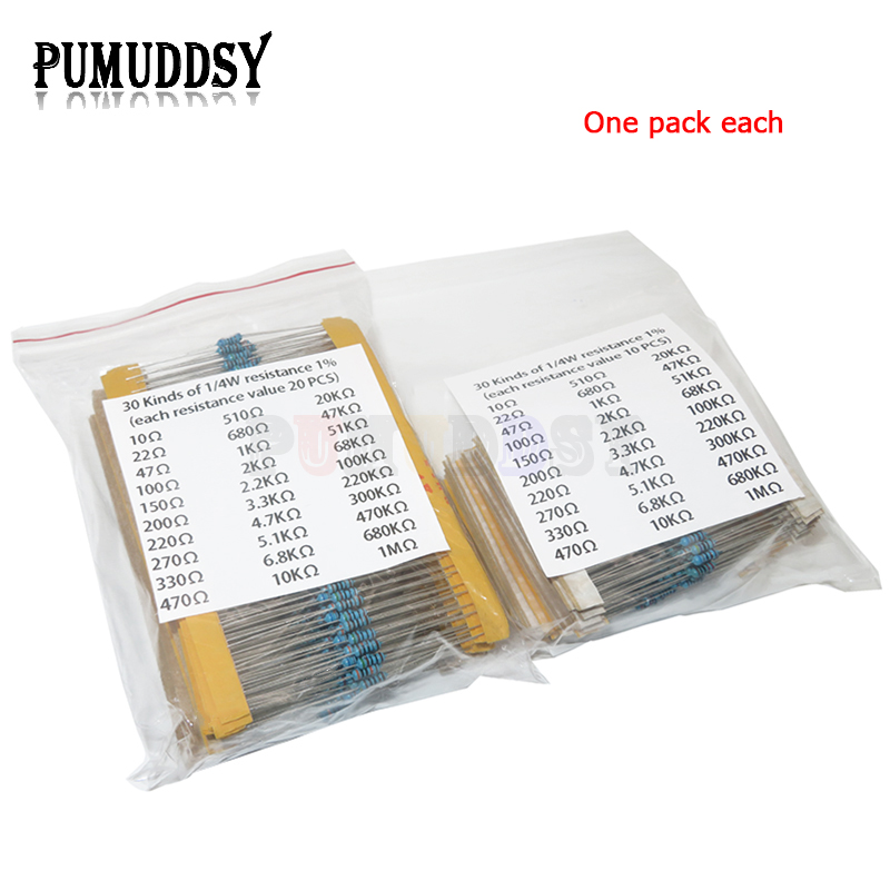 600 ピース/セット 30 種類 1/4 ワット抵抗 1% - Resistor Kit 1 4W のレビューと価格