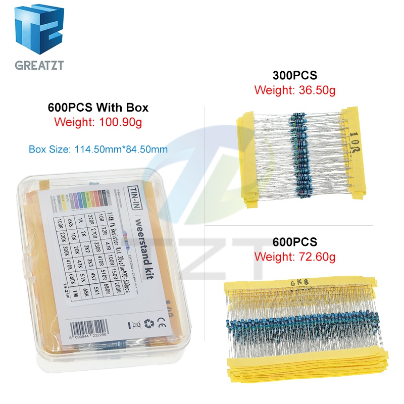 Greatzt-各種抵抗器パッケージ,30,1 w,4w,1 - Resistor Kit 1 4W のレビューと価格